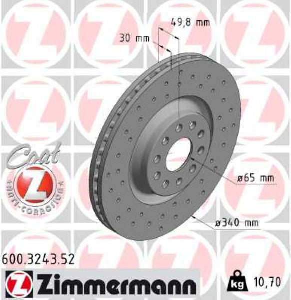 Zimmermann 340mm Brake Discs - FRONT - Cross Drilled (Set) - Vw/Audi - JoFäB!