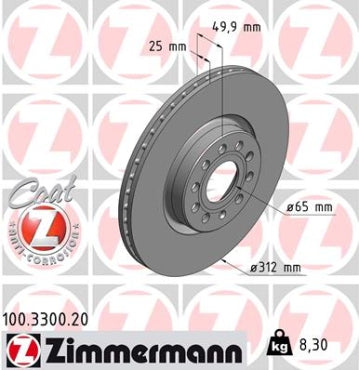 Zimmermann Brake disc - Front (288mm) - Vw / Audi (Set) COATED